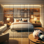 A cozy and inviting hotel room, designed for optimal sleep quality, with symbols of financial savings like a piggy bank or wallet, subtly integrated into the scene.