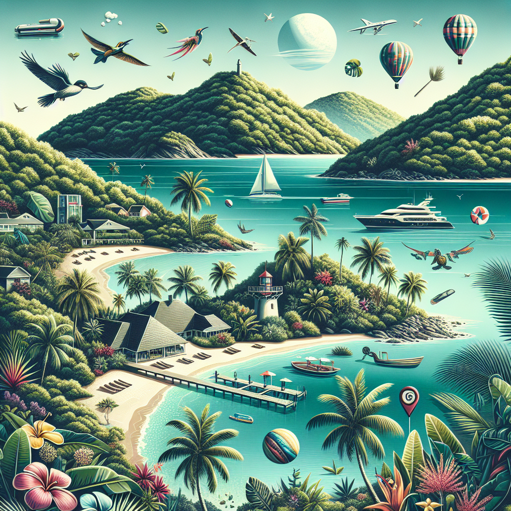 Capture the essence of Antigua's hidden treasures, featuring serene beaches and lush greenery, ideal for an off-the-beaten-path exploration.